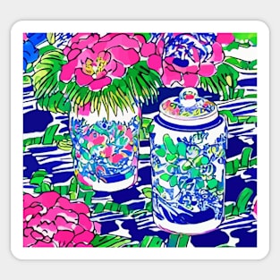 Chinoiserie jars with pink daisies Sticker